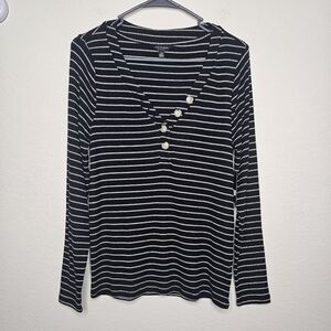 NWT Lucky Brand Super Soft Knit V-neck Black and White Striped Long Sleeve Top